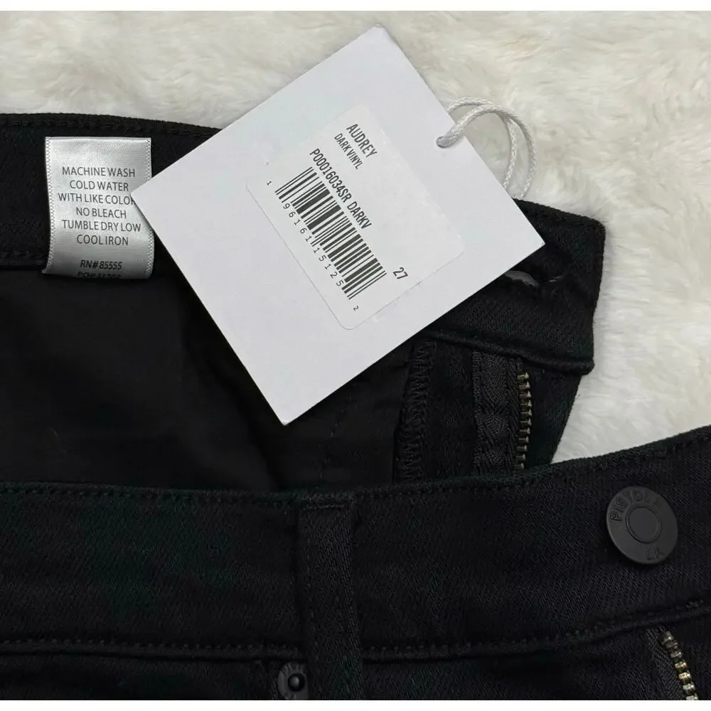 Pistola Audrey Mid Rise Skinny Jeans Dark Vinyl Black Stretch Size 27 NWT